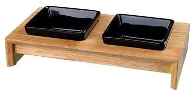 Trixie Voerset Keramiek Met Houten Onderstel Zwart Powder Coat Finish