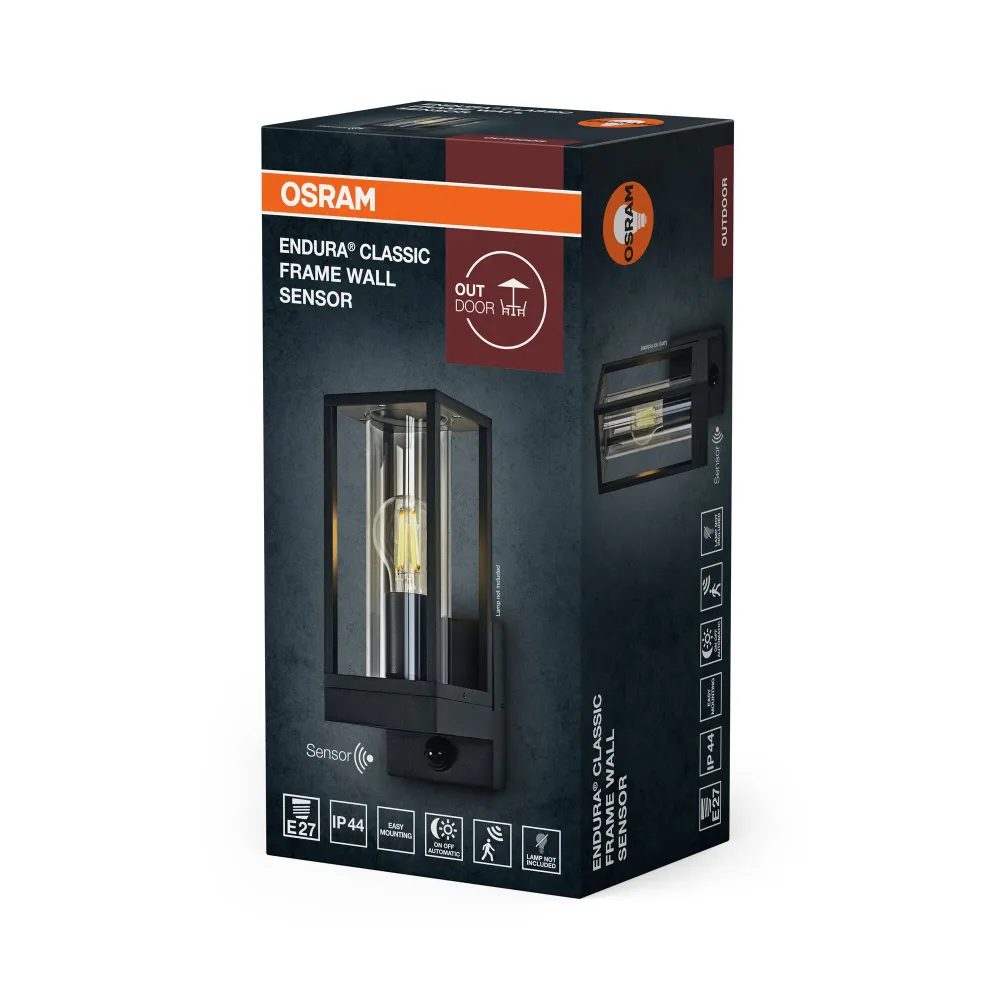 OSRAM ENDURA Classic Frame Wall Sensor E27 IP44 mørkegrå