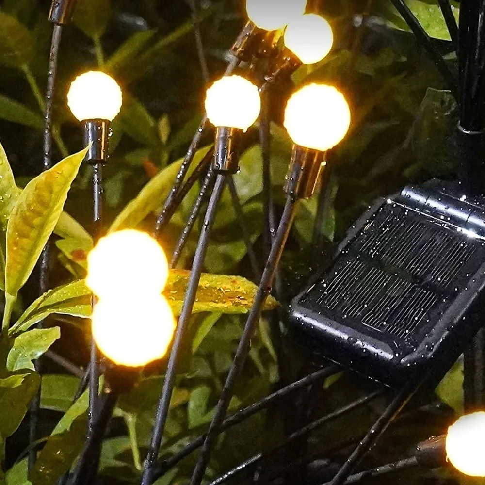Ildfluelys til haven (2-pak) – Solcellelamper på spyd, 70 cm, 6 LED