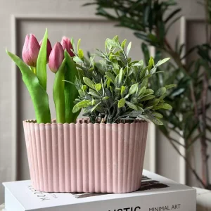 Aflang potte i beton look - Rosa