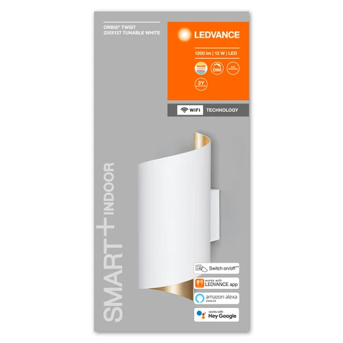 LEDVANCE Wifi SMART+ ORBIS TWIST LED-væglampe 23x12,7cm Tunable White 12W / 3000-6500K hvid