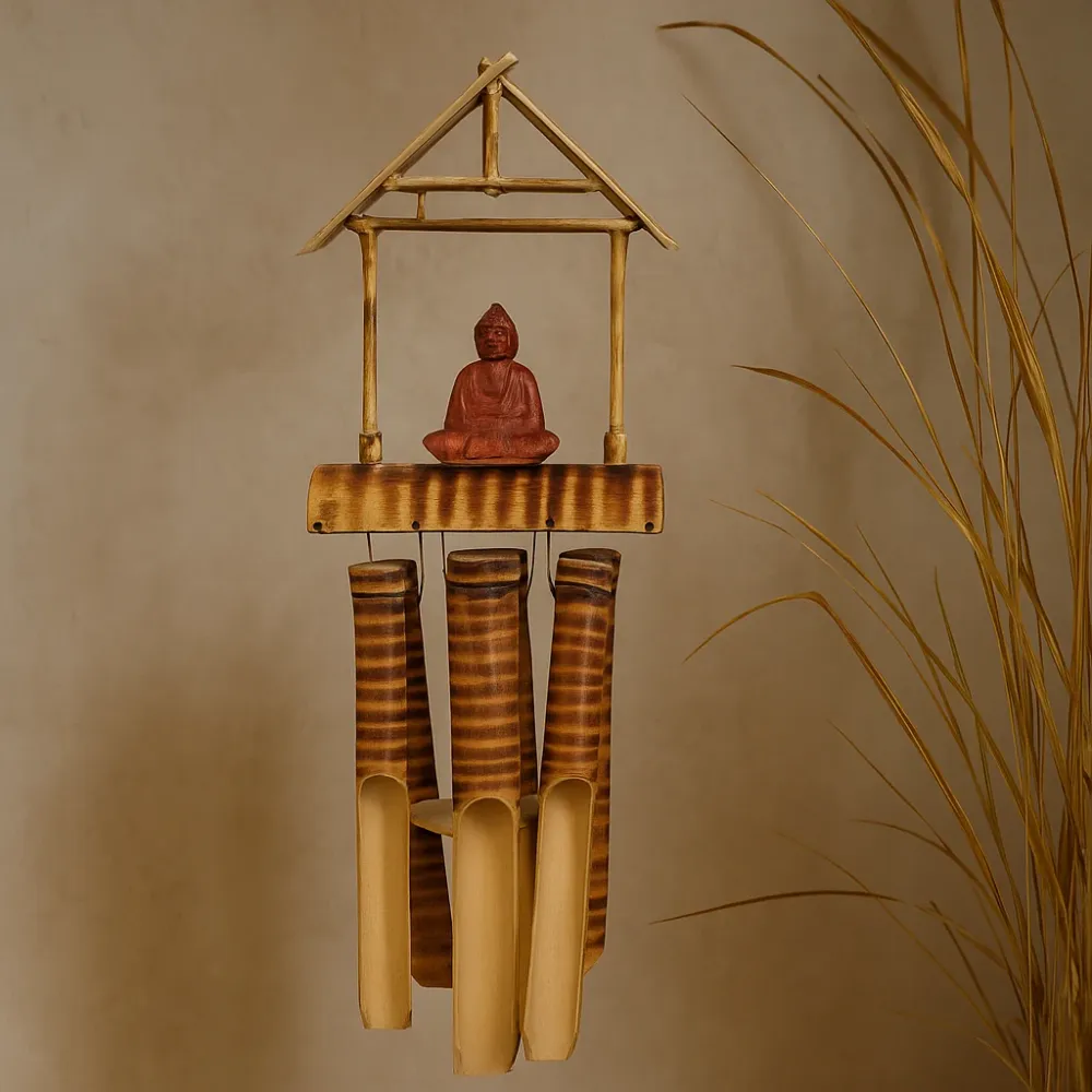 Bambus vindspil 6-rør Buddha medium