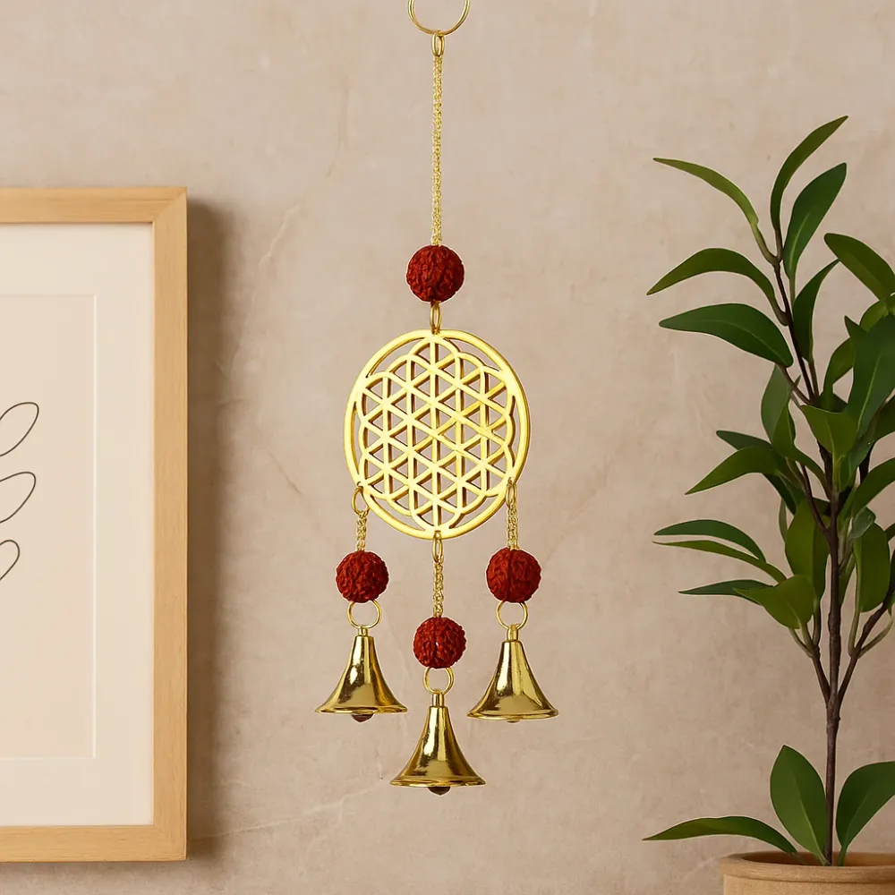 Messing vindspil Livets blomst Rudraksha perler