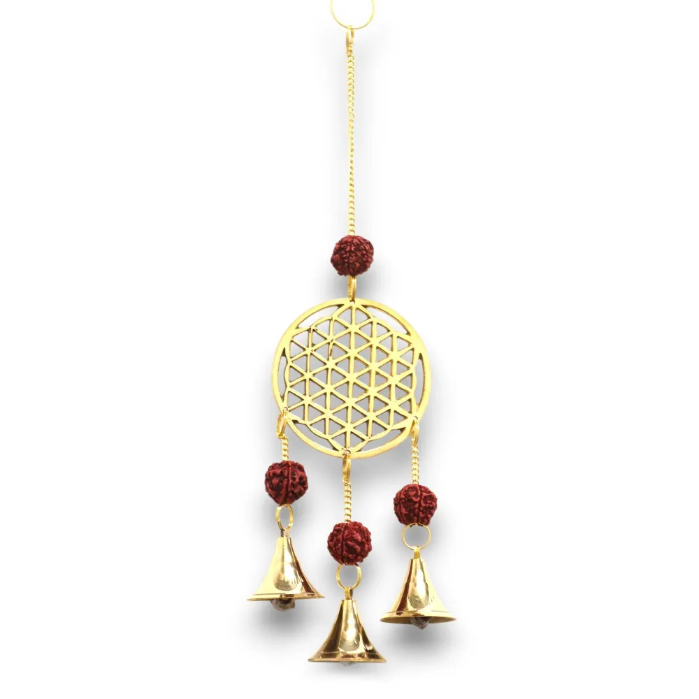 Messing vindspil Livets blomst Rudraksha perler