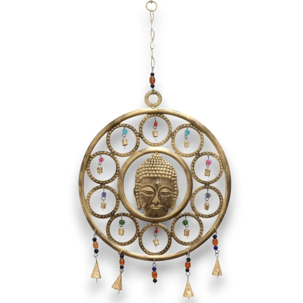 Stor messing vindklokke Buddha ansigt, 15 klokker