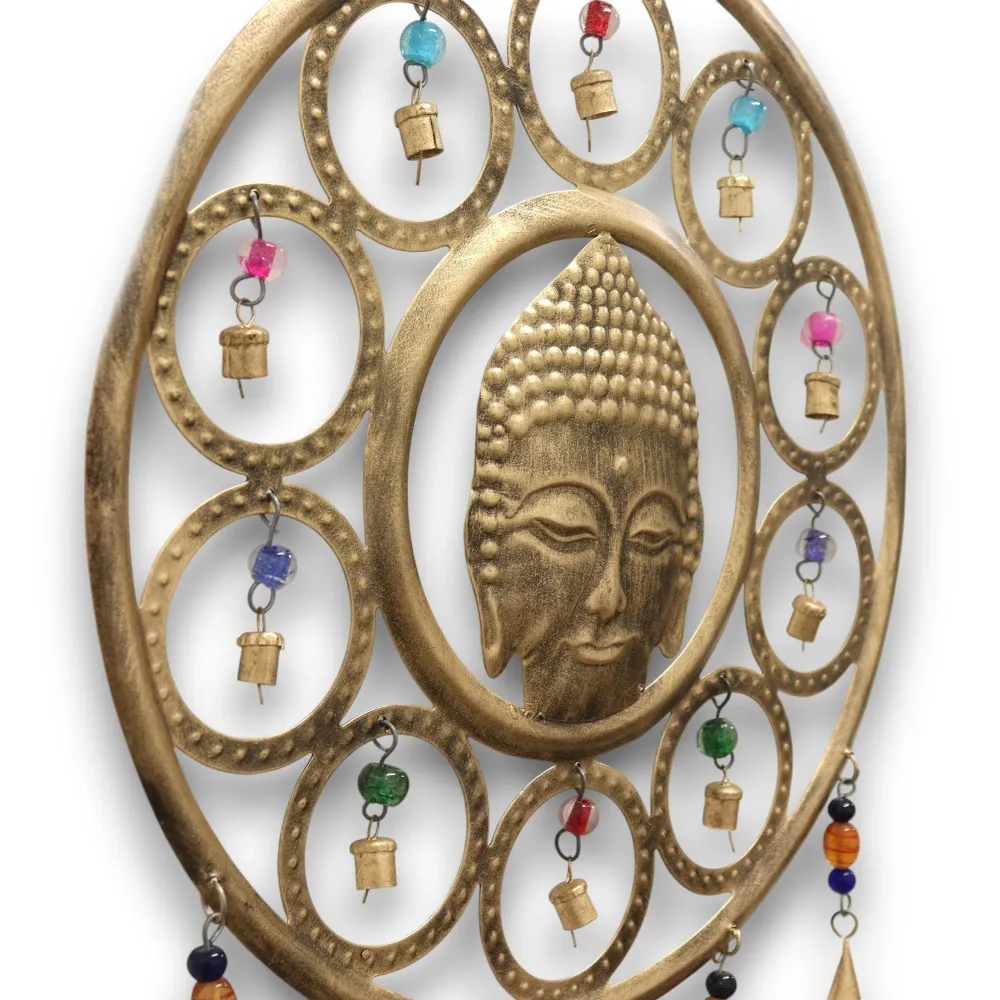 Stor messing vindklokke Buddha ansigt, 15 klokker