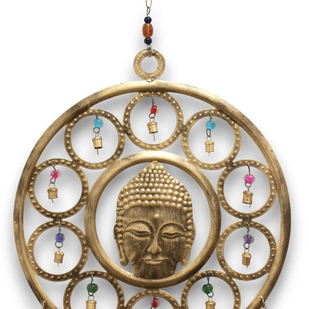 Stor messing vindklokke Buddha ansigt, 15 klokker