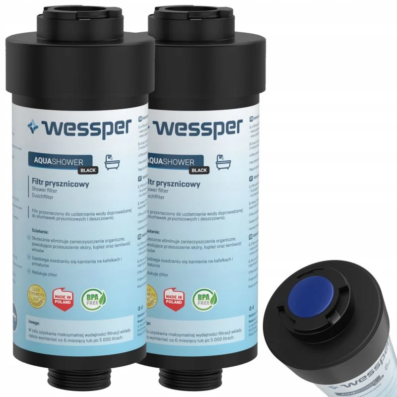 Wessper Aqua Shower Black prysjensfilter, blødgørende og neutraliserende, midnight, 2 stk.