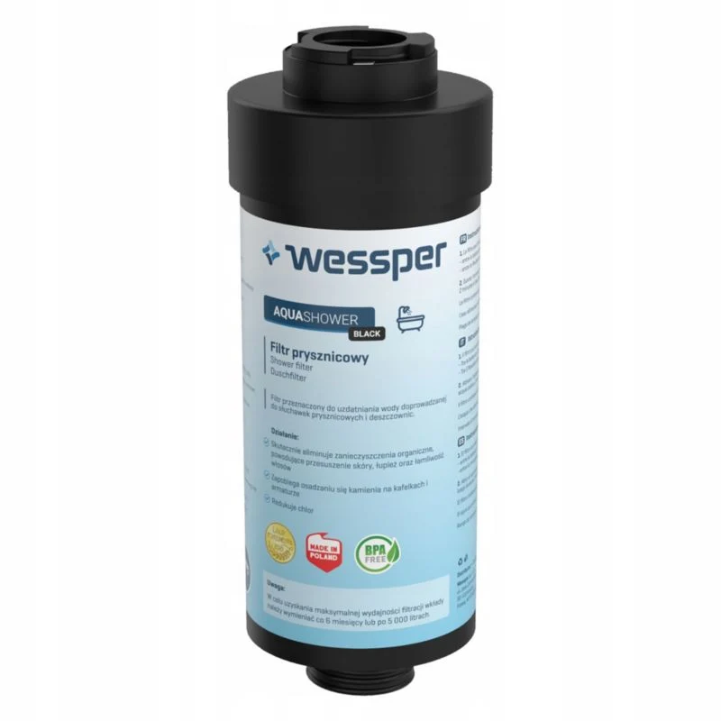 Wessper Aqua Shower Black prysjensfilter, blødgørende og neutraliserende, midnight, 2 stk.