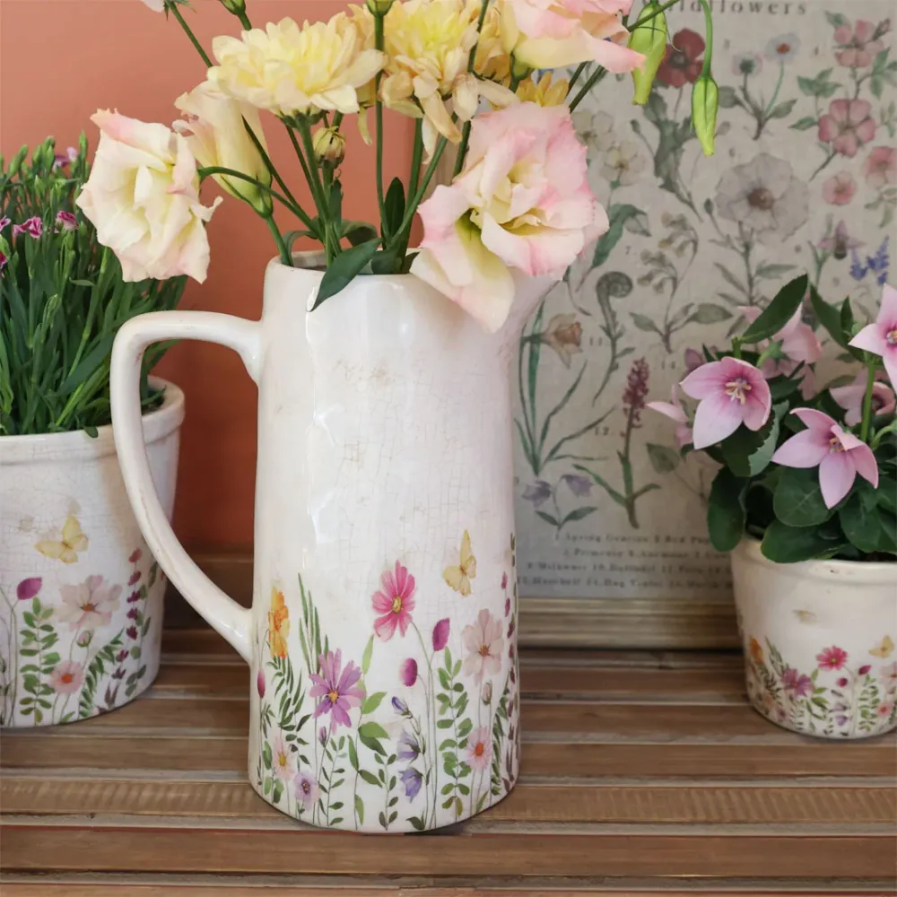 Chic Antique - Avignon Kande med Blomstermotiv - H25,5/Ø20,5 cm Creme