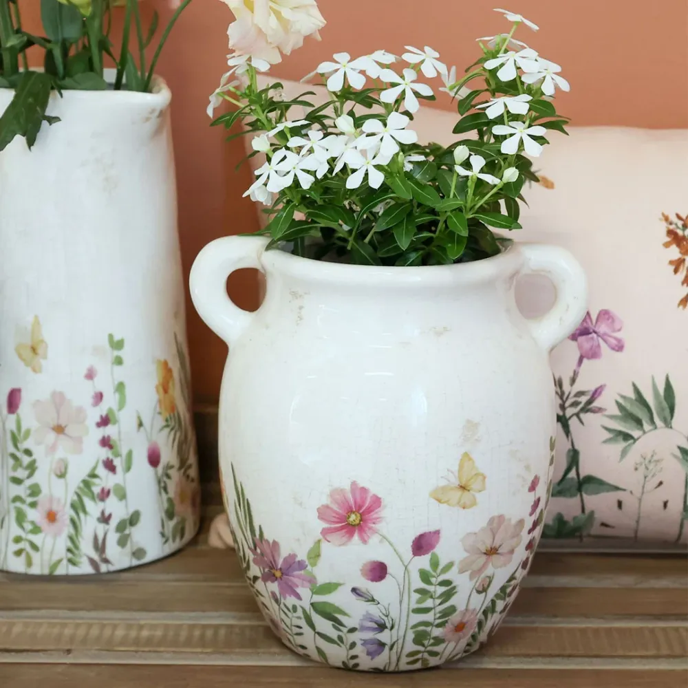 Chic Antique - Avignon Kande med Blomstermotiv - H19,5/Ø19 cm Creme