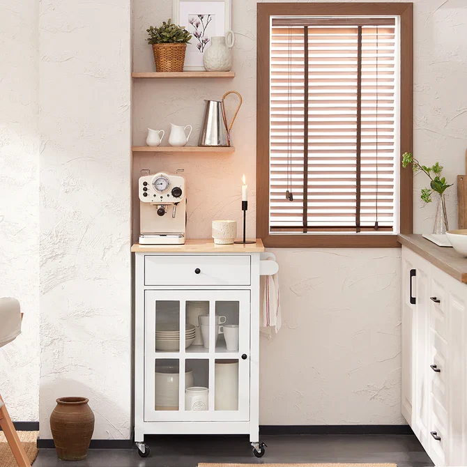 Dekorativ køkkenvogn i skandi-stil, 63x45x88 cm, pearl