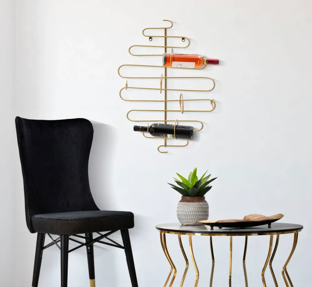 Glam vinreol i guldfarve, alloy – 53x13x72 cm