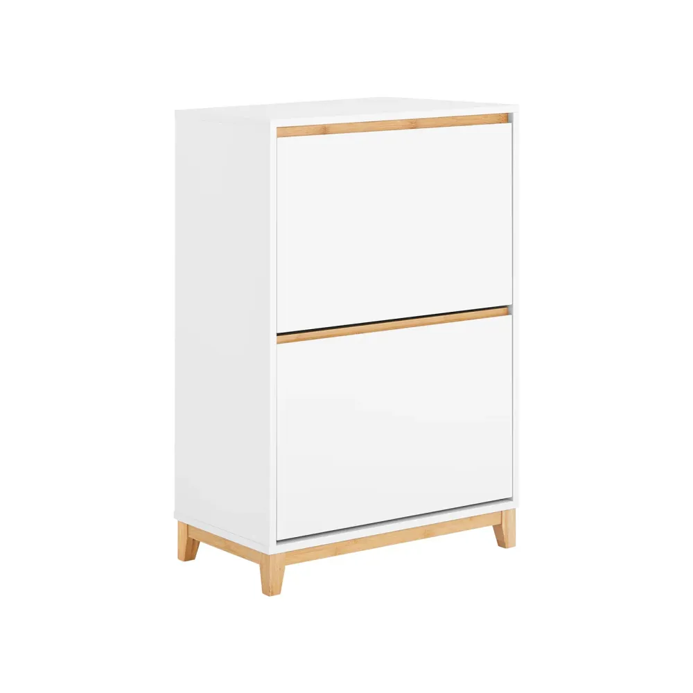 Hvidt skoskab med bambusdetaljer - 60x34x91 cm - pladsbesparende design