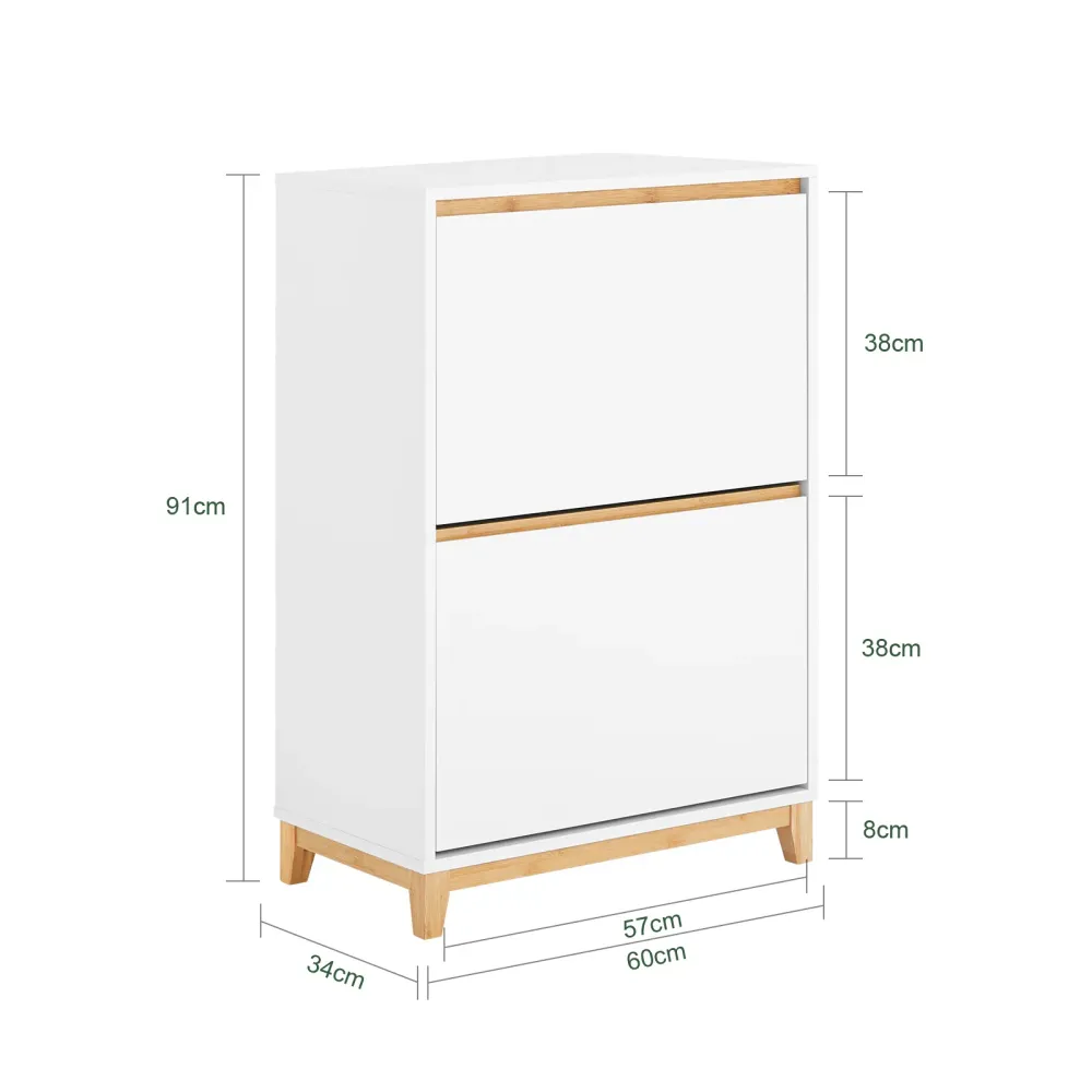 Hvidt skoskab med bambusdetaljer - 60x34x91 cm - pladsbesparende design