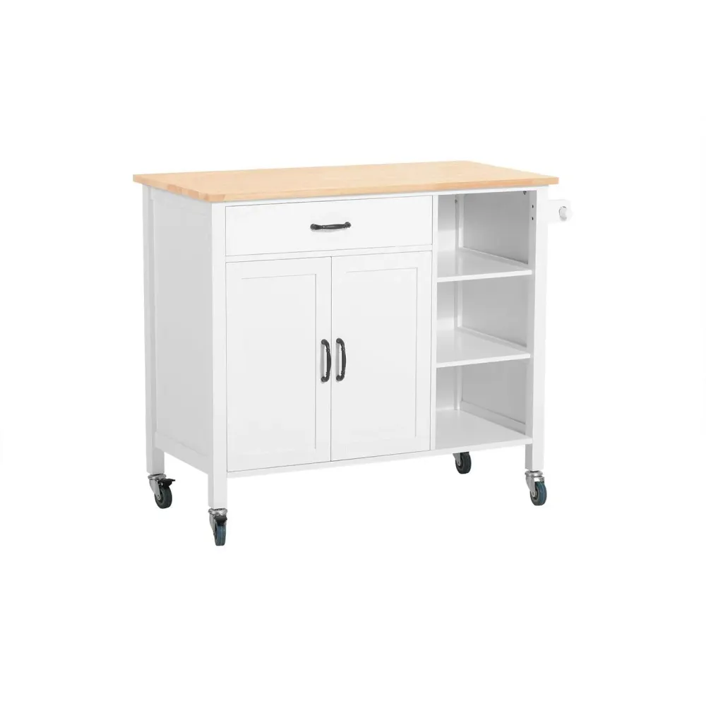 Køkkenø med hjul og bordplade, ivory