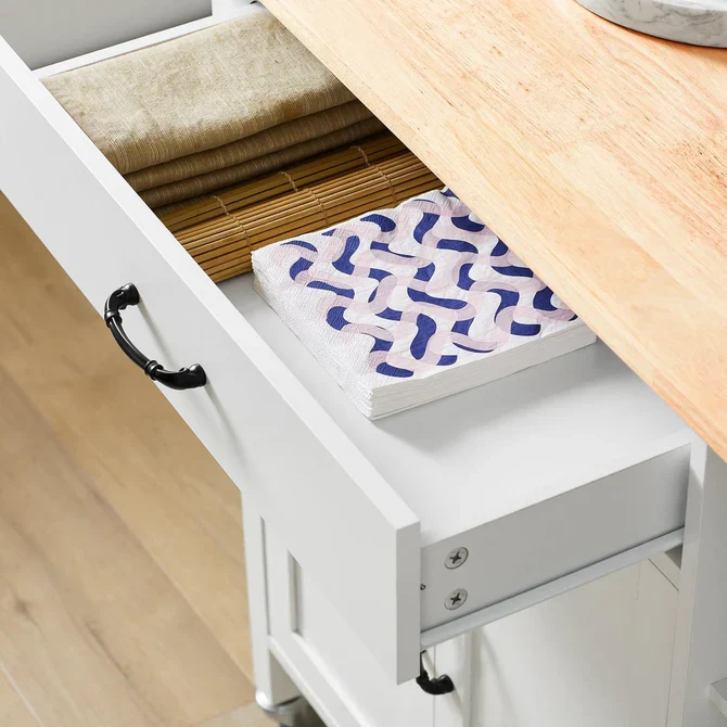 Køkkenø med hjul og bordplade, ivory