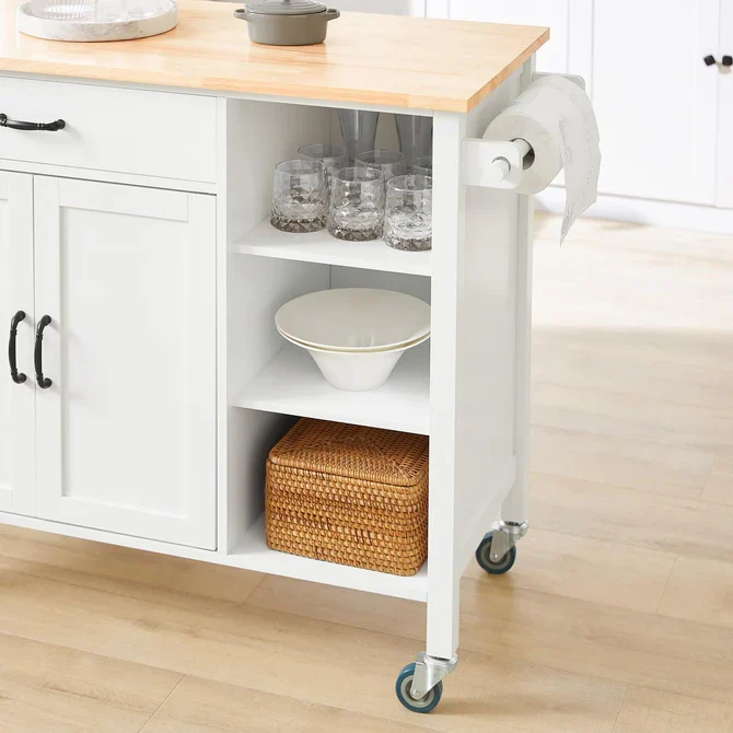 Køkkenø med hjul og bordplade, ivory