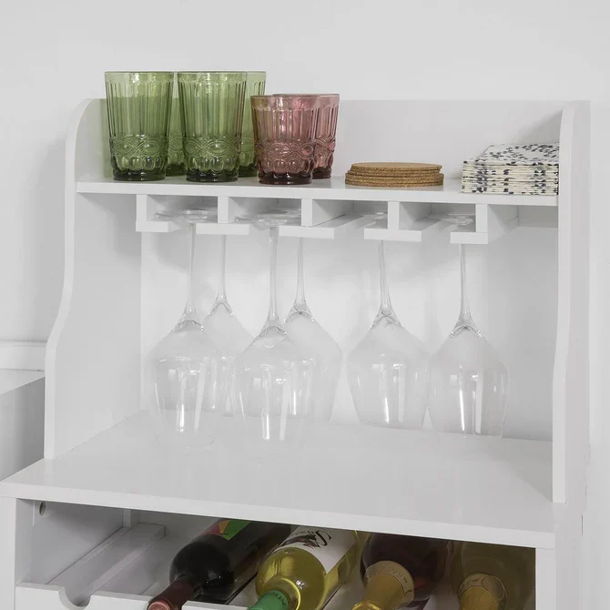 Køkkenreol med flaske og glas holdere, pearl