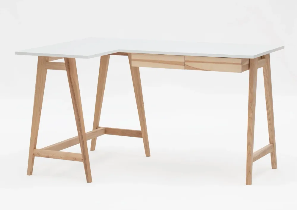 LUKA Asketræ Hjørneskrivebord B135 x D85cm Pearl Venstre Side