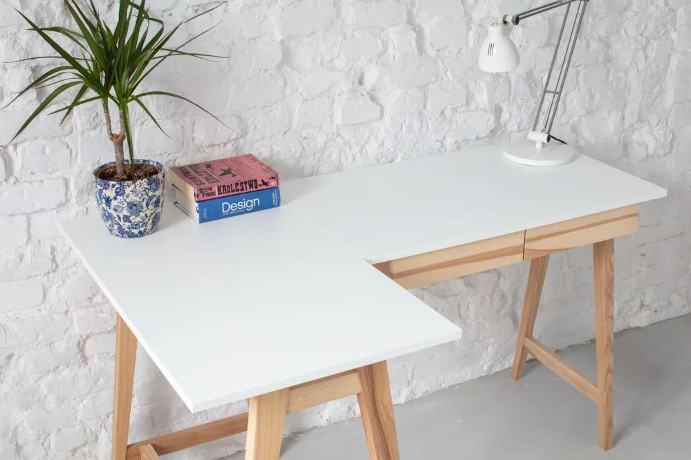 LUKA Asketræ Hjørneskrivebord B135 x D85cm Pearl Venstre Side