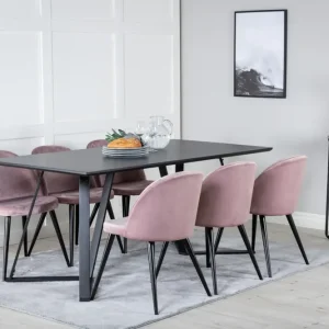 Marina Spisebord 180 x 90 Midnight & 6 stk Velvet Spisebordsstole Dusty Pink
