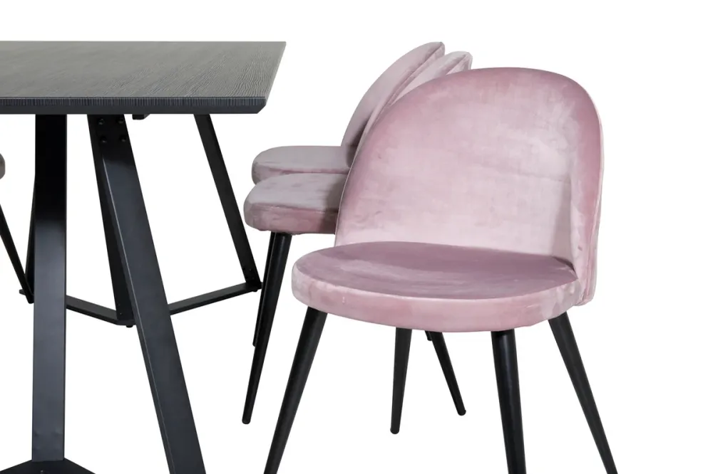 Marina Spisebord 180 x 90 Midnight & 6 stk Velvet Spisebordsstole Dusty Pink