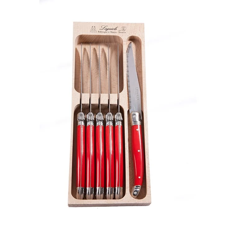 6 stk. Laguiole steakknive i trækasse. - Unused Red