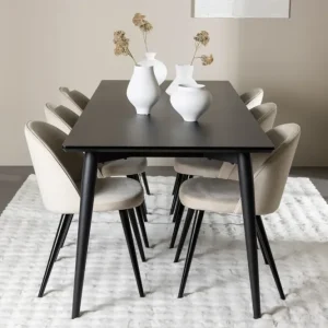 Velvety Spisebord 230 x 85 Sort & Ellis Spisebordsstol 2-stk Beige