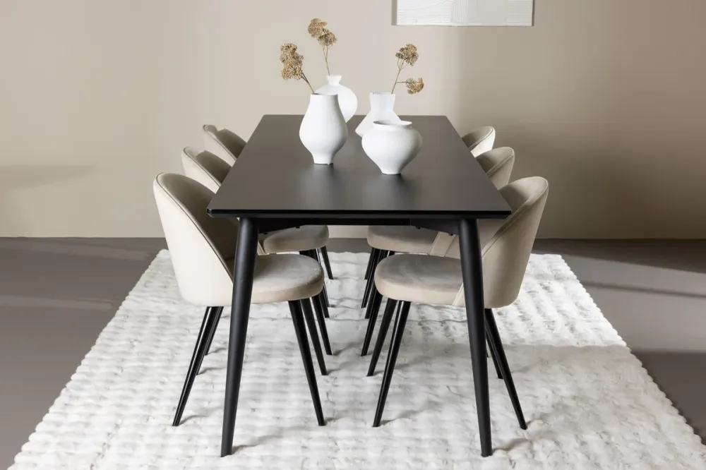 Velvety Spisebord 230 x 85 Sort & Ellis Spisebordsstol 2-stk Beige