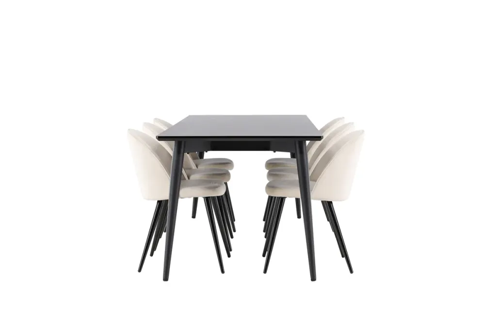 Velvety Spisebord 230 x 85 Sort & Ellis Spisebordsstol 2-stk Beige