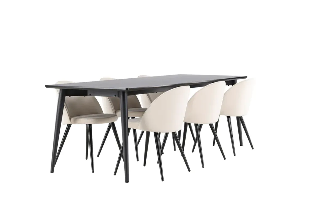 Velvety Spisebord 230 x 85 Sort & Ellis Spisebordsstol 2-stk Beige
