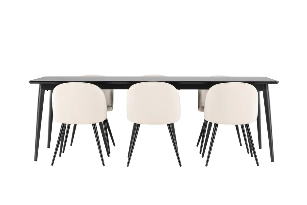 Velvety Spisebord 230 x 85 Sort & Ellis Spisebordsstol 2-stk Beige