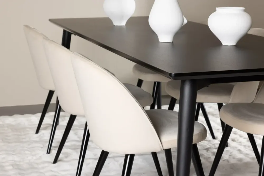 Velvety Spisebord 230 x 85 Sort & Ellis Spisebordsstol 2-stk Beige