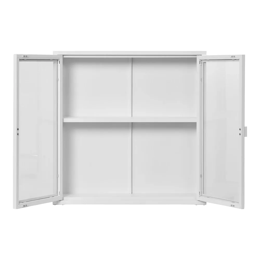Brisbane Hængende Vitrineskab - Hængende Vitrineskab, 2 Glaslåger, Metal, Hvid 80X18X80 Cm