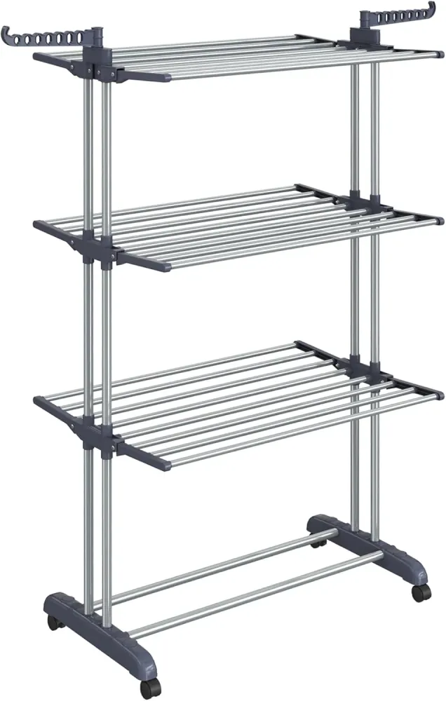 Foldbart tørrestativ med vinger og hjul, 63,5 x 128 x 173 cm, stort og quickly at samlem grå