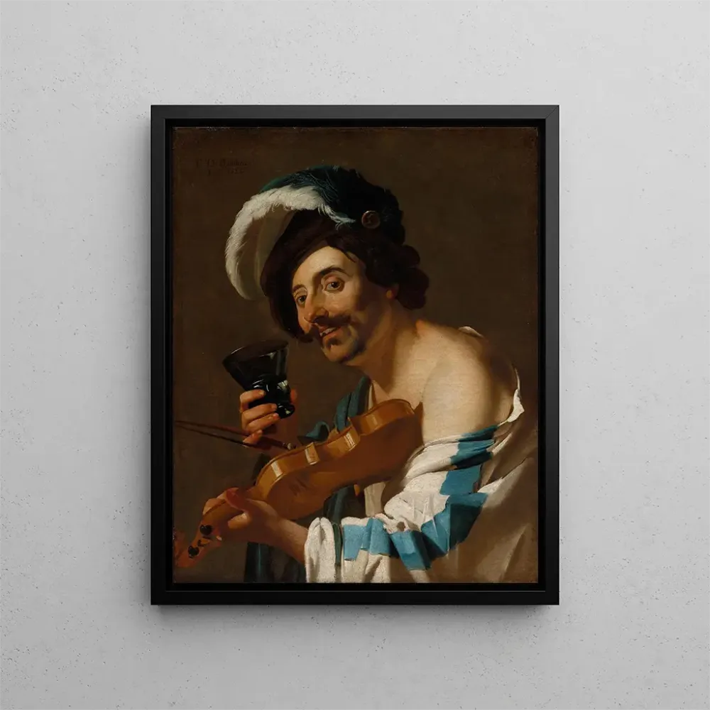 Cuadro Jugador de violín con una copa de vino - Dirck van Baburen | Impresión artística