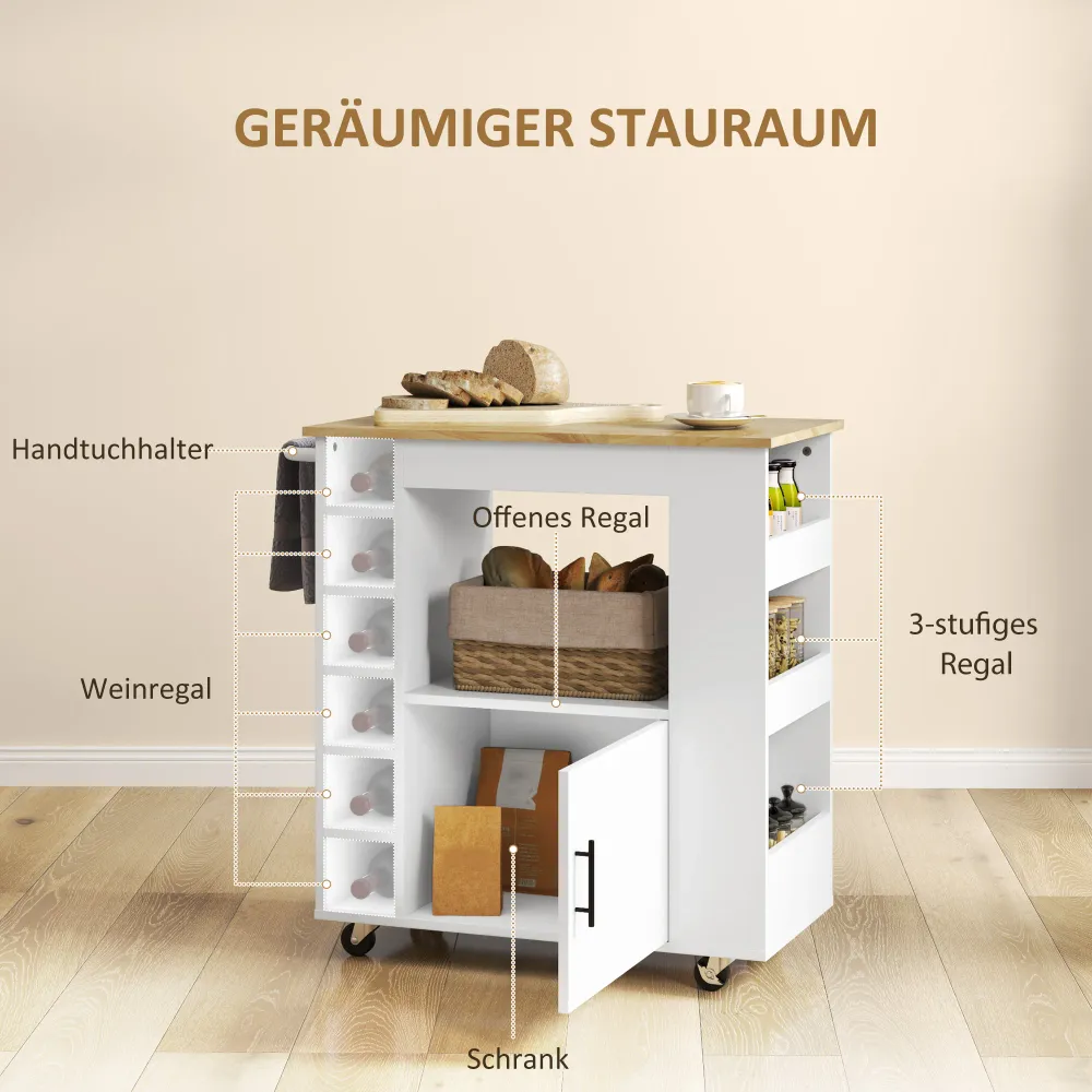 Køkkenvogn, rullende køkkenø, køkkenvogn med rum, vinreoler, skab og bordplade, kridt