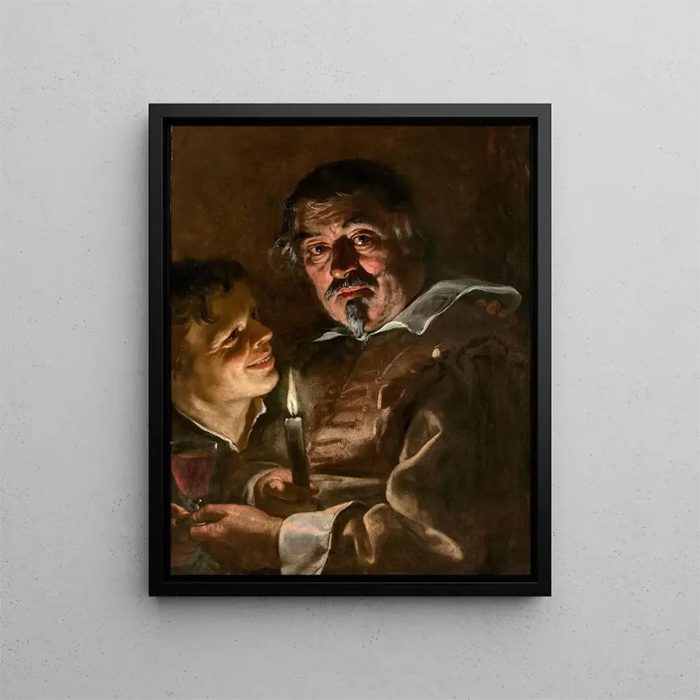 Vacuum Seal Painting Mature Man and Young Boy Holding Glass Wine Candlelight - Adam de Coster | Art print
