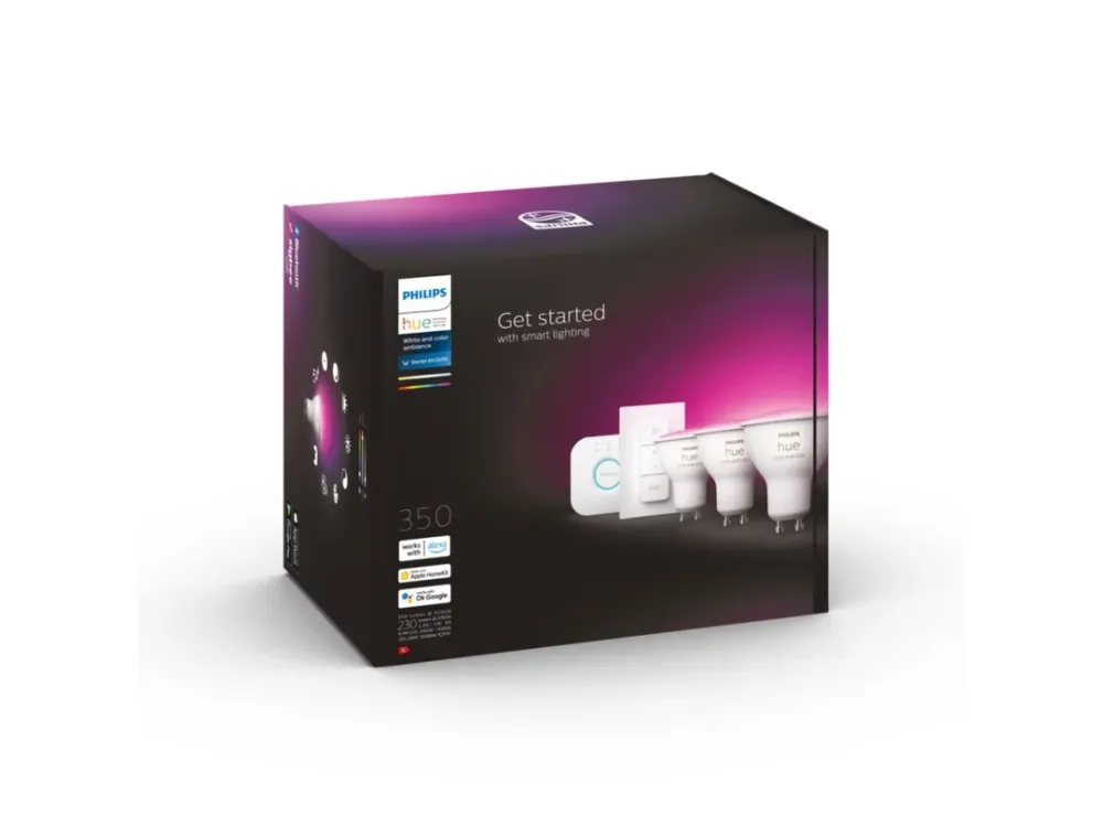 Philips Hue white color ambiance startsæt GU10, 3 lyskilder, 1 bridge, bluetooth-enabled